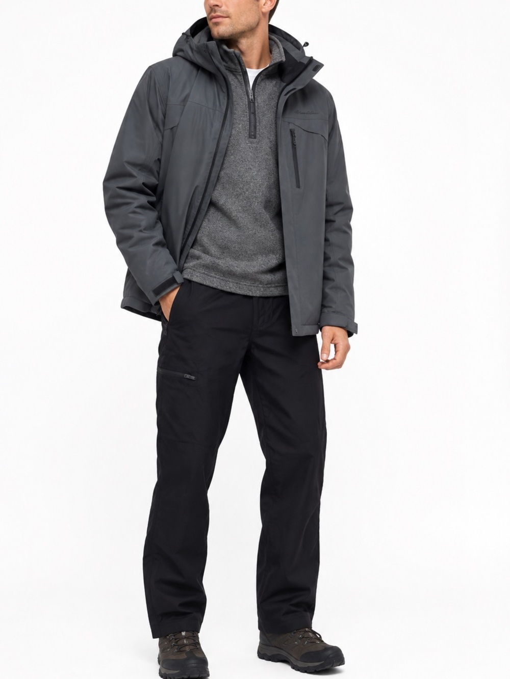 NWT Eddie Bauer Rainer fleece-lined Black Cargo Pants Zip Pocket Mens 34x29 - Picture 4 of 10